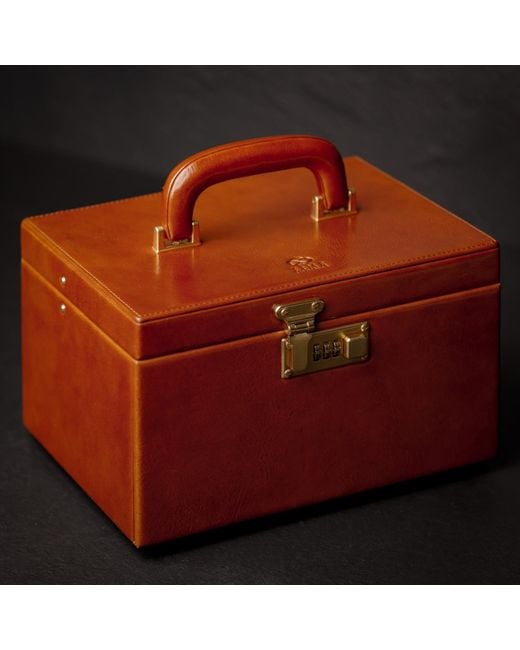 Time Resistance Brown Cognac Leather Jewelry Box For