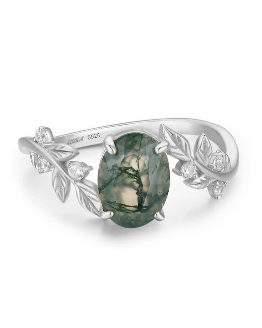 Azura Jewelry New York Green Between The Leaf Oval Moss Agate Ring Vermeil