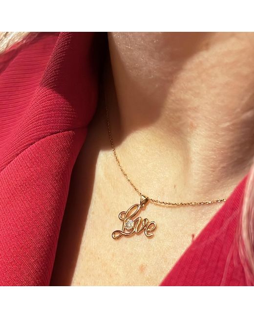 Ecce | Artisan Diamonds Metallic 14K Solid Love Handwritten Diamond Necklace