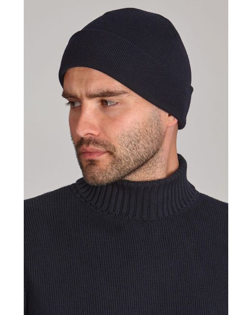 Paul James Knitwear Blue Heavyweight Extra Fine Merino Wool Amble Watch Cap for men