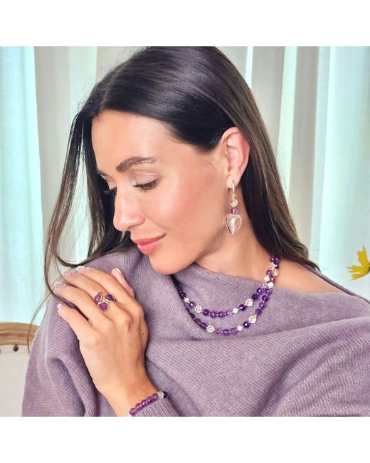 Farra Metallic Heart Shaped Quartz With Amethyst Earrings