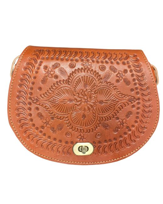 Berber Leather Orange Neutrals The Temara Embossed Saddle Bag