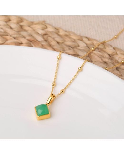 Nellou Jewellery Metallic Diamond Chrysoprase Necklace Birthstone May Plated Sterling