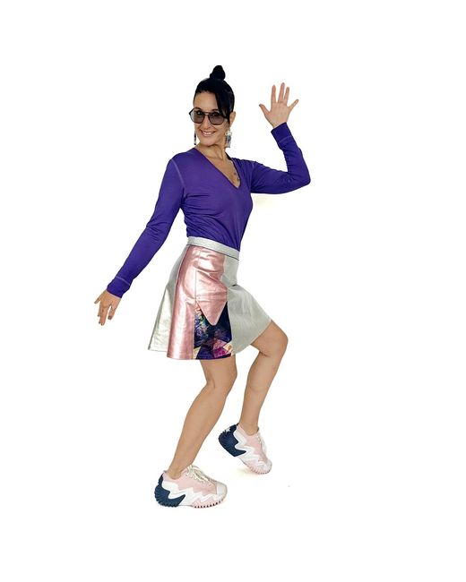 Lalipop Design Multicolor Two-Tone Metallic-Effect Cotton Gabardine A Line Mini Skirt