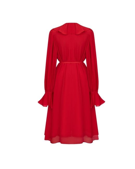 Elsava Red Cascading Ruffle Dress