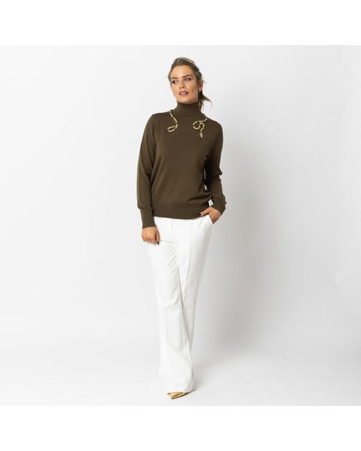 House of Laines London Green Laines Couture Wrap Snake Embellished Knitted Roll Neck Jumper