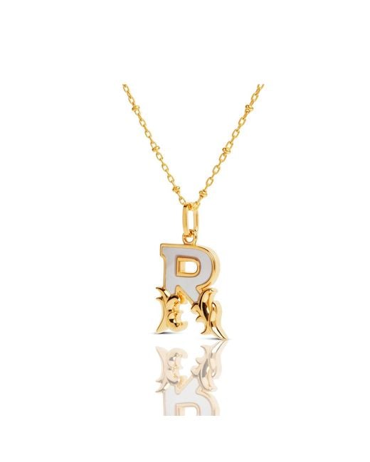 Kasun Metallic Plated R Initial Necklace With Mother Of Pearl