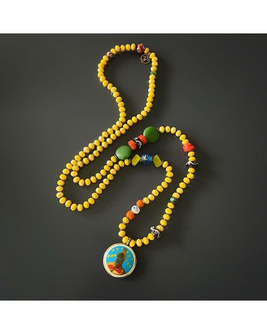 Ebru Jewelry Blue Colorful Nepal Mantra Pendant Beaded Long Necklace