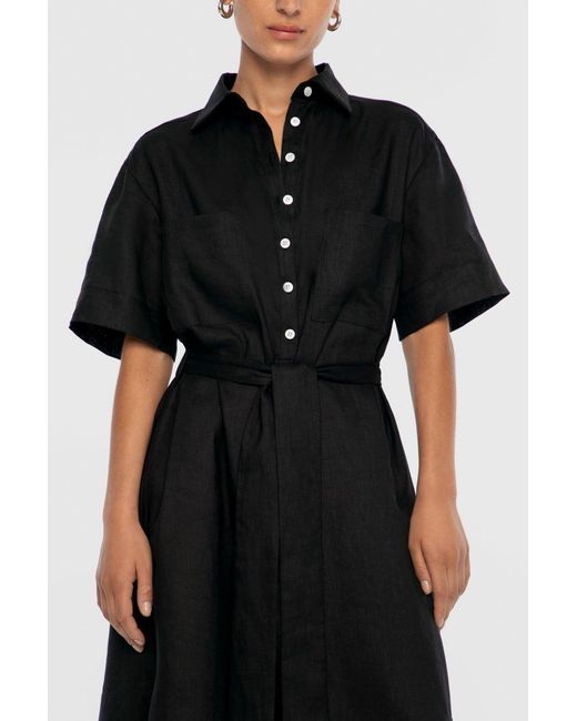 Dāl the Label Black Linen Midi Shirtdress