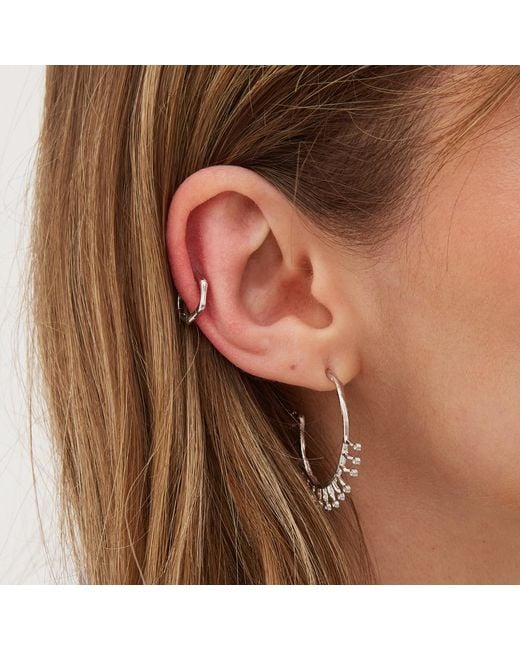 Spero London Metallic Bone Shape Hexagonal Huggie Hoop Earring