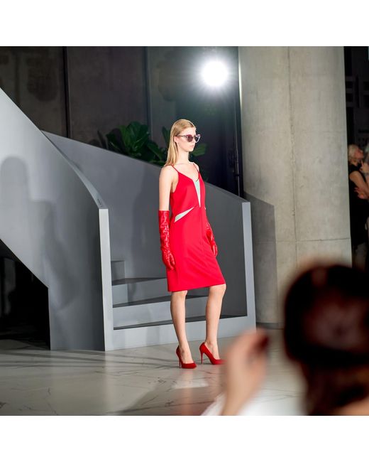 Laura Daili Red Geometric Grace Midi Dress