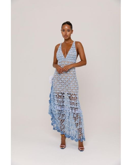 Andreeva Blue Metallic Iris Handmade Crochet Dress