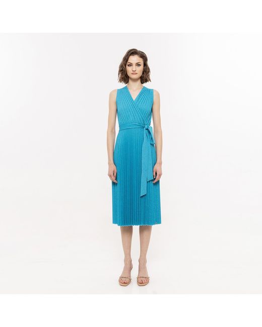 Nissa Blue Lurex Thread Viscose Dress Aqua