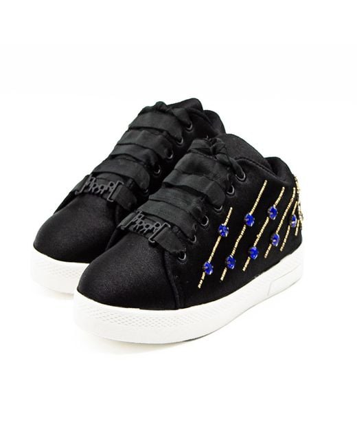 Rettrose Black Melanie Luxury Satin Handmade Embellished Tennis Shoe