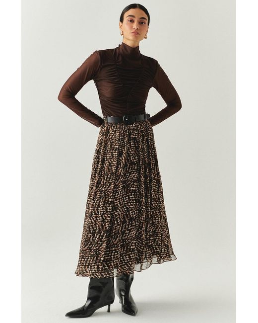 Exquise Black Drew Blouse Draped Mesh Turtleneck Blouse