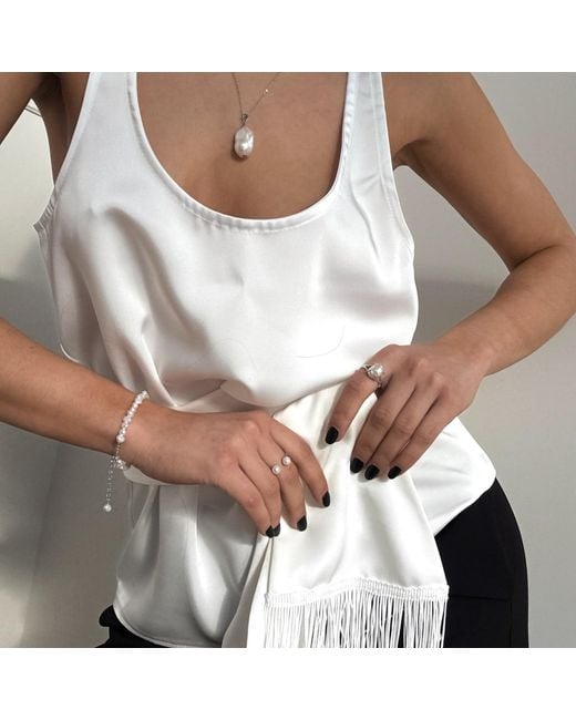 Pearl Code White Ivory Double Pearl Cocktail Ring