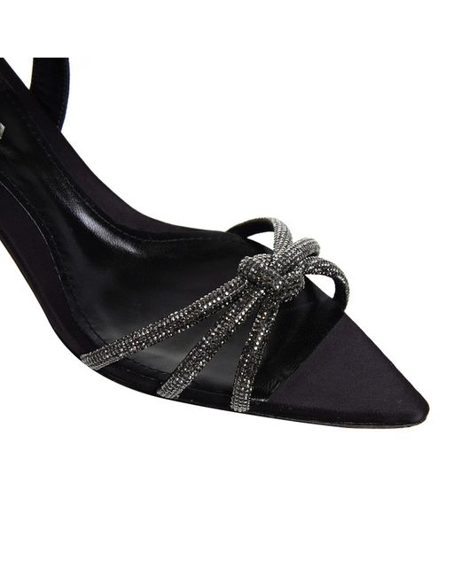 Ginissima Black Daisy Crystals And Satin Sandals Lower Heel