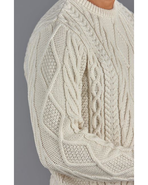 Paul James Knitwear Gray Neutrals Chunky Merino Wool Cameron Cable Jumper for men