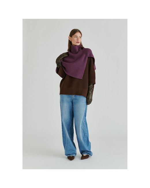 Paisie Brown Mock Neck Cropped Sleeve Ribbed Jumper