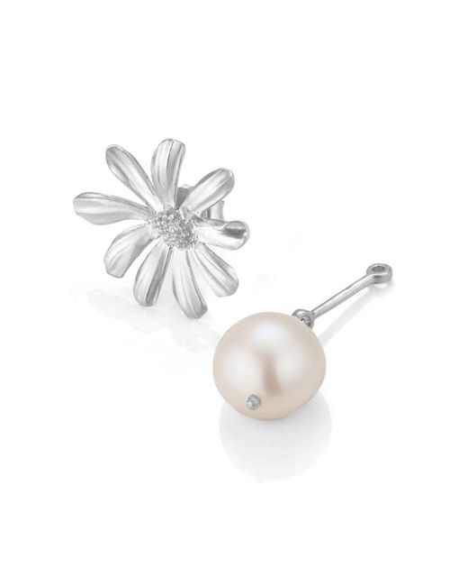 Lulu B London White Daisy Flower & Pearl Stud Drop Earrings