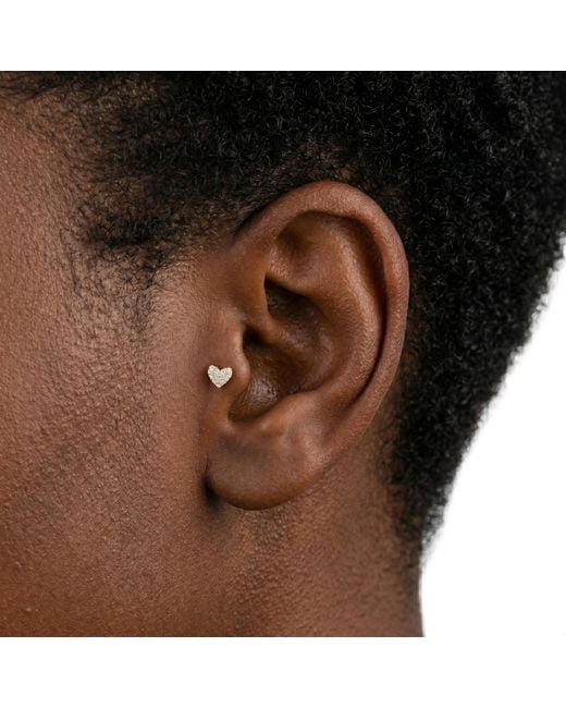 Zahav Jewelry Metallic 14K Solid 18G 8Mm Heart Pavé Cz Cluster Internally Threaded Flat Back Stud