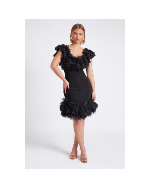 ROSIE BILLINGTON Black Nera Ruffle Party Dress