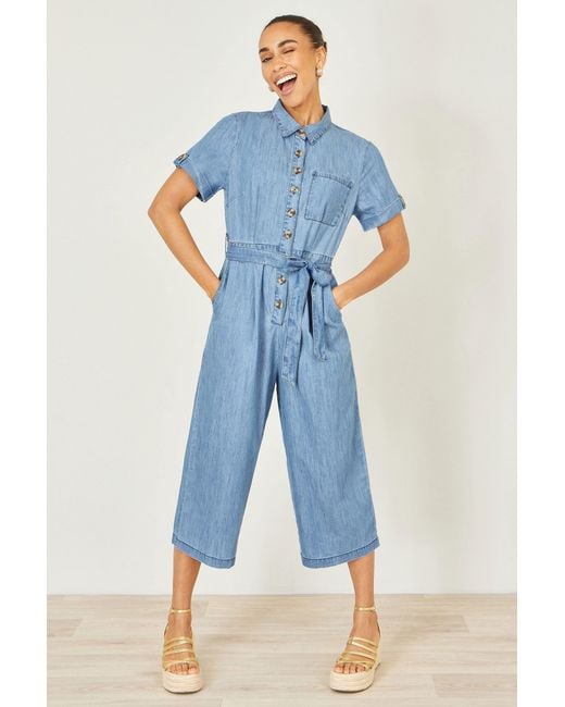 Yumi' Blue Chambray Light Denim Button Jumpsuit