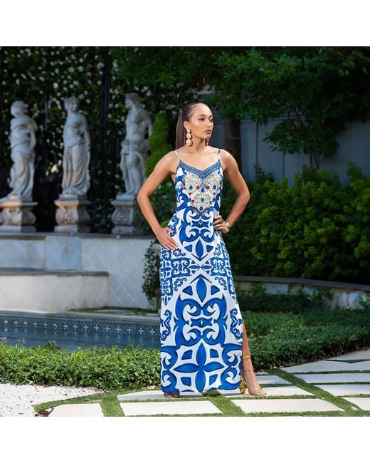 Ana Luisa Blue Santorini Inspired Slip Style Maxi Dress