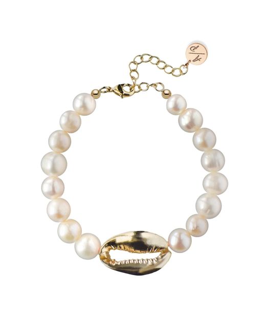 Adriana Pappas Designs Metallic Pearl Bracelet With Shell