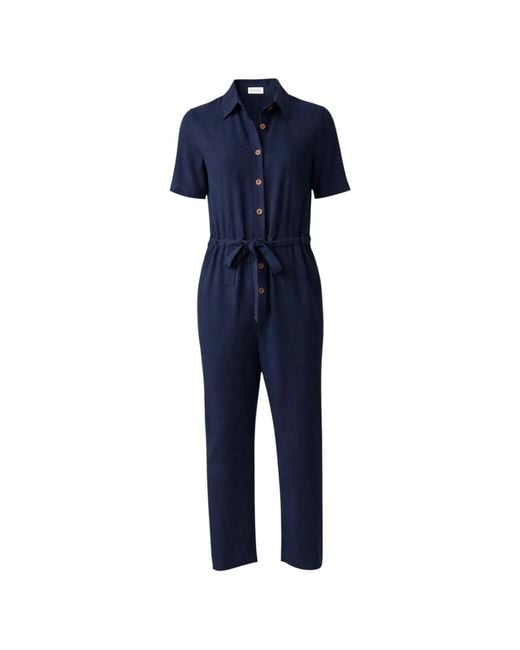 Louche Blue Justin Linen Mix Short Sleeve Jumpsuit