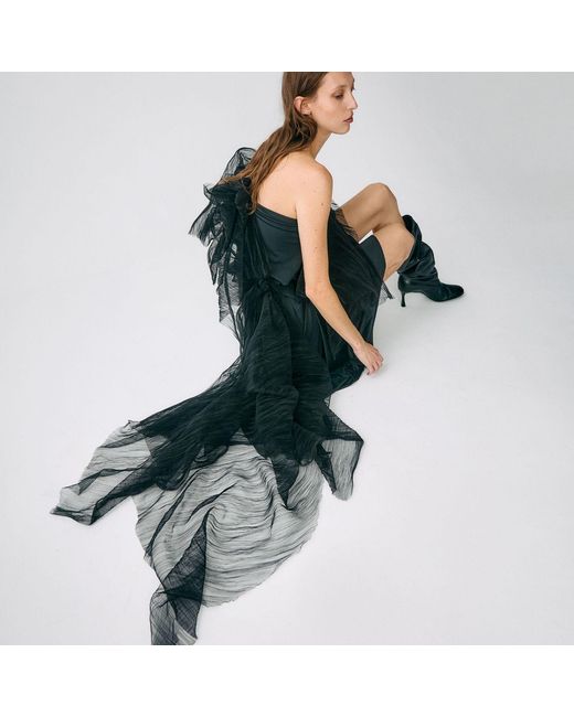 Miro Misljen Black Ethereal Drape Gown