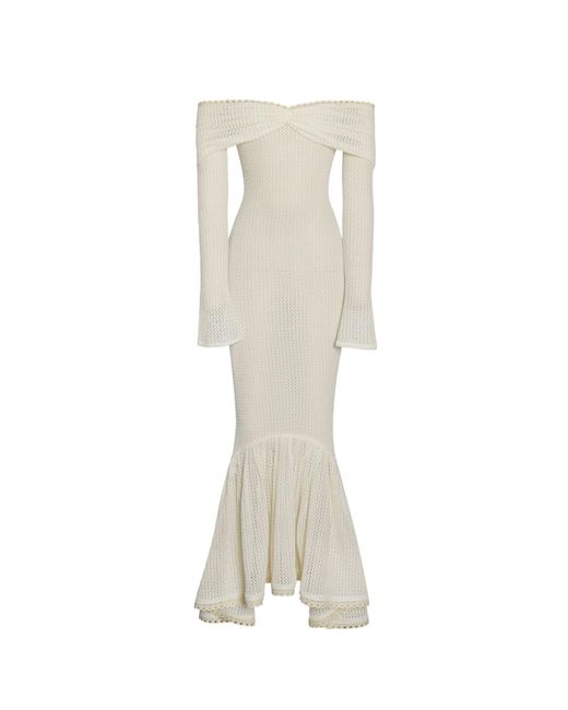 Miss Circle New York Natural Kaedyn Off Shoulder Long Sleeve Crochet Mermaid Maxi Dress