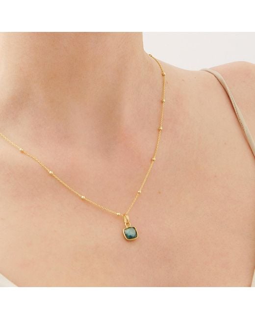 Spero London Metallic Sterling Natural Square Pendant Necklace With Beaded Chain