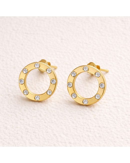 Lily Flo Jewellery Metallic Circle Stud Earrings With Diamonds