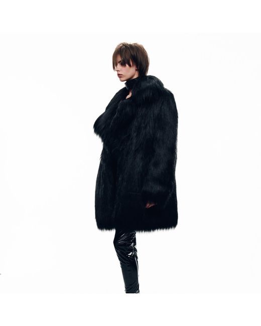 Serotoninn Black Oversized Faux Fur Coat