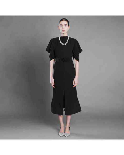 Silvia Serban Black V Neckline Pleated Crepe Dress
