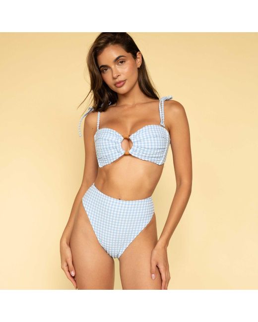Montce Blue Peri Micro Gingham Tori Ties Bandeau Bikini Top