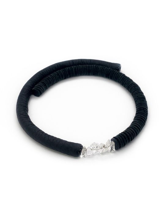 WAIWAI Black Leather Choker With Clear Quartz Crystals