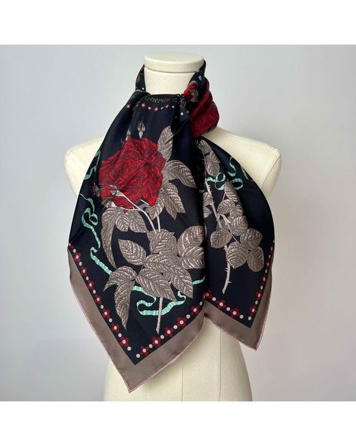 Wenzi Black Midnight Roses Rouge Double Sided Silk Twill Scarf