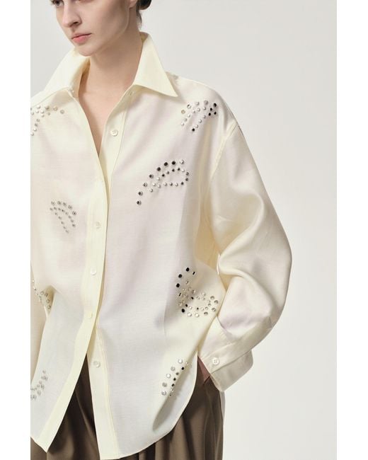 FRONT ROW SHOP Natural Neutrals Stud-Embellished Shirt Vanilla