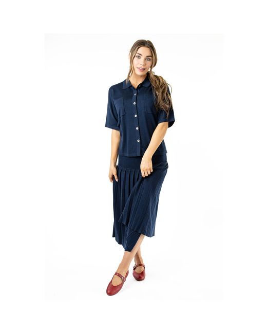 Zenzee Blue Silk Cashmere Boyfriend Short Sleeve Polo Shirt