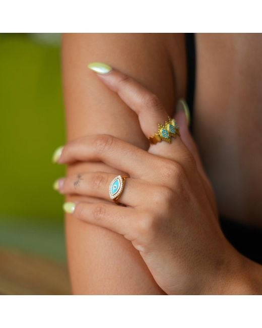 Ebru Jewelry Blue Evil Eye & Diamond Statement Ring