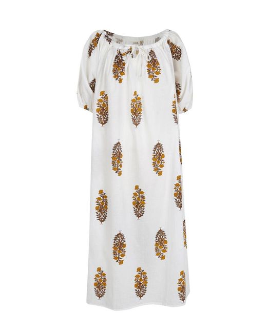Par Y Escala Sl White Justina Mustard Dress