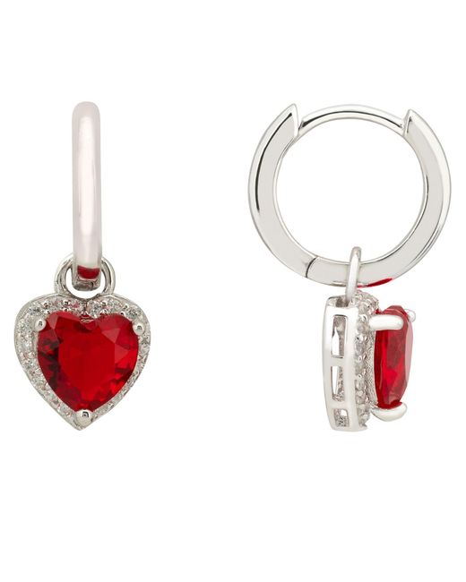 Latelita London Red Cupids Sparkle Ruby Heart Drop Earrings Silver