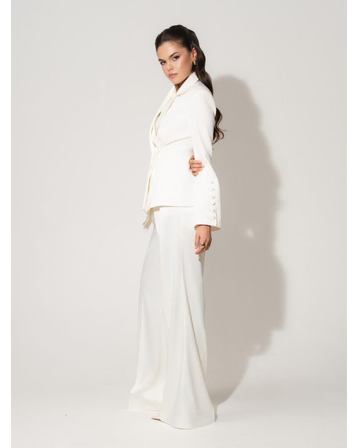 Tia Dorraine White Modern Power Tailored Asymmetric Suit – Pearl