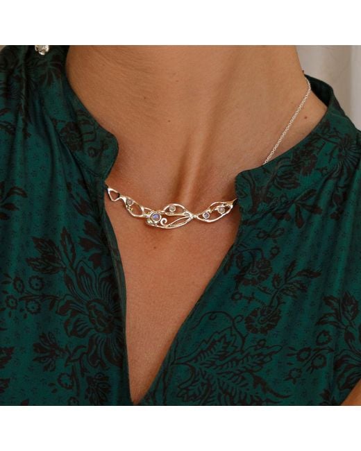 Isla Silver Metallic Moonstone Organic Flow Statement Necklace