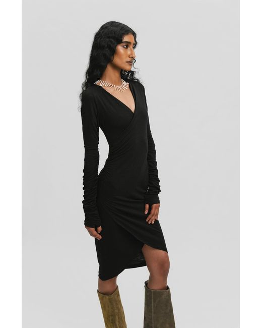 Galleriadele Black Merino Ruched Dress