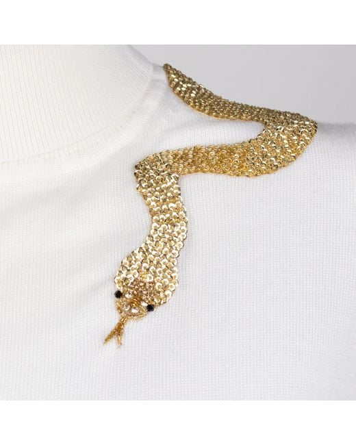 House of Laines London White Neutrals Laines Couture Embellished Shoulder Snake Knitted Roll Neck Jumper
