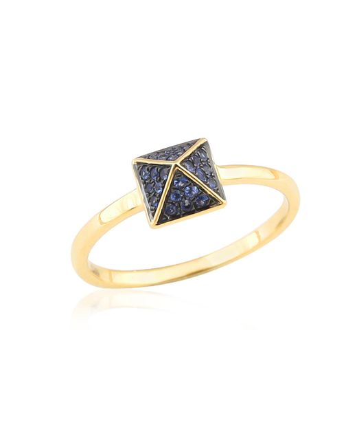 Artisan Metallic 18k Solid Gold With Micro Pave Blue Sapphire Gemstone Pyramid Shape Ring