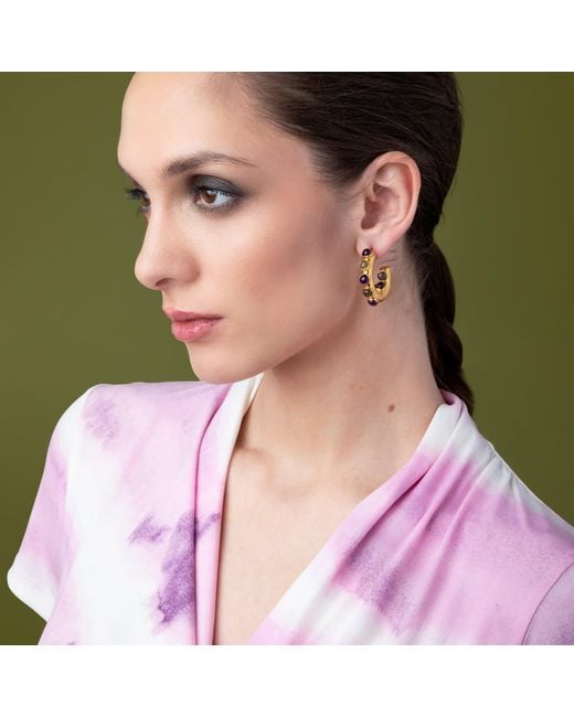Bounkit Metallic Nicole Hoops Amethyst & Labradorite